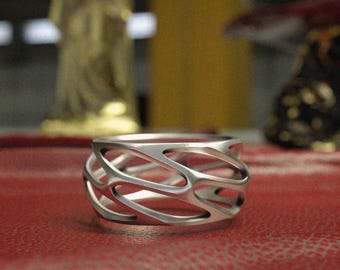 Flame Ring - 925 Sterling Silver Fire Pattern Band With Flowing