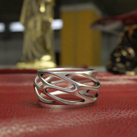 Flame Ring - 925 Sterling Silver Fire Pattern Band With Flowing