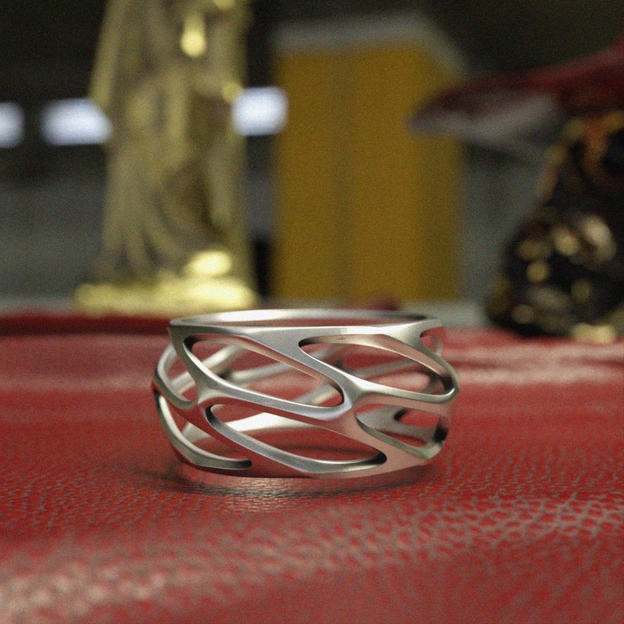 Flame Ring - 925 Sterling Silver Fire Pattern Band With Flowing