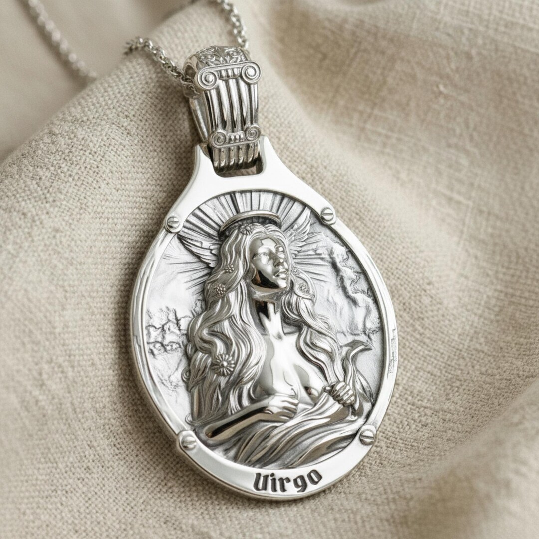 925 Sterling Silver Virgo Zodiac Pendant Oxidized Finish Astrology ...