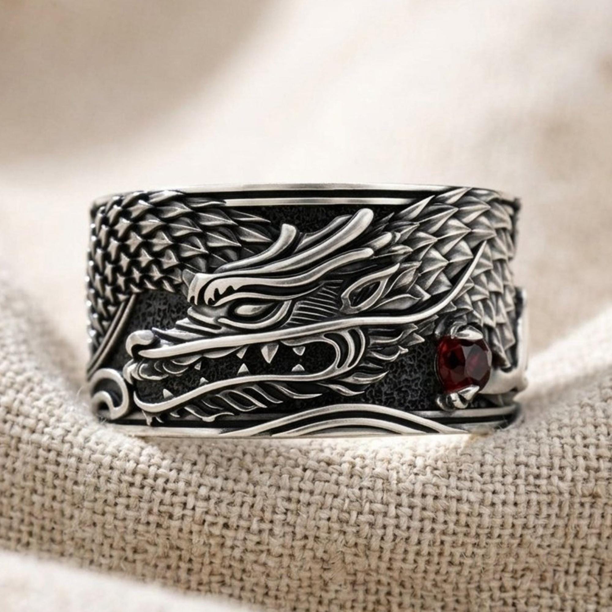Japanese Dragon Ring 925 Sterling Silver Traditional Asian Jewelry