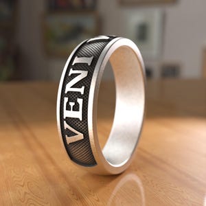 Veni Vidi Vici Ring, Handcrafted Unisex Latin Quote Jewelry, Symbol of Victory & Determination, Inspirational Gift for Achievers