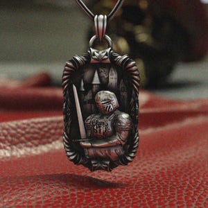 Knight Pendant Necklace 925 Sterling Silver, Handcrafted Medieval Warrior Jewelry, Oxidized Templar with Sword, Gothic Historical Armor Gift