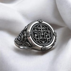 JHS Christ Monogram Ring, Christian Signet Ring, 925 Sterling Silver Religious Jewelry, Jesus Symbol Ring, Catholic Faith Gift, Men Women