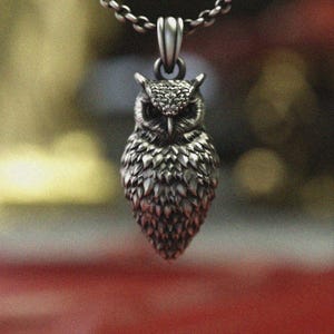 925 Silver Owl Pendant Necklace | Sterling Silver Wisdom Bird Jewelry | Detailed Feather Texture | Handcrafted Unisex Gift