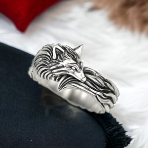 Fox Band Ring 925 Sterling Silver, Elegant Animal Jewelry for Men and Women, Handmade Detailed Fox Design