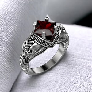 Handcrafted Skull Engagement Ring 925 Sterling Silver Unique Gothic Wedding Band for Men and Women Alternative Jewelry Gift