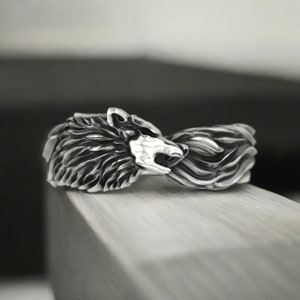 Wolf Band Ring 925 Sterling Silver Intricate Animal Design Handmade Artisan Crafted Unique Statement Jewelry for Nature Lover Gift