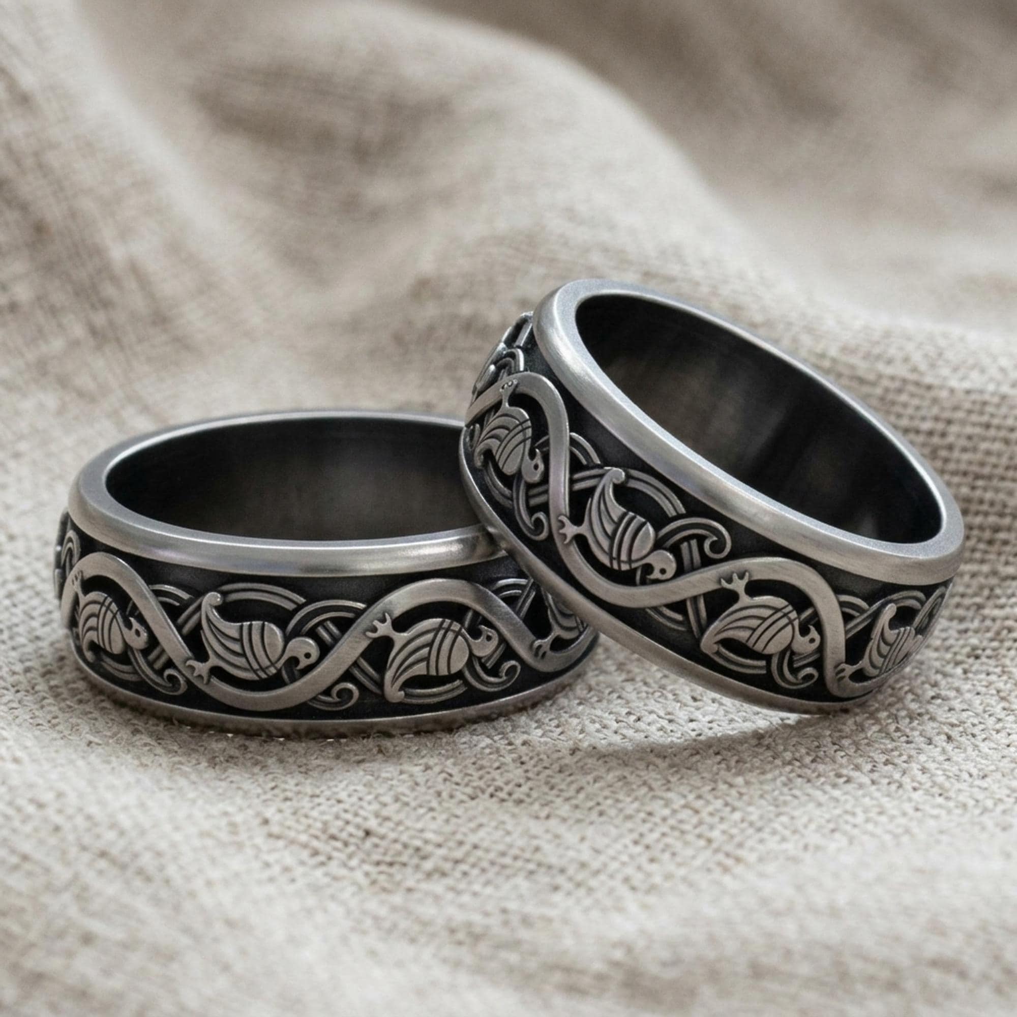 Rammer.リング.silver.ring.ひな祭り.激安.希少セール Slavic Scandinavian Bird Wedding Band 925 Sterling Silver Ring