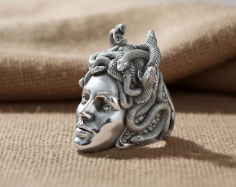 Medusa Ring 925 Sterling Silver Polished Finish Greek Mythology Snake Jewelry Statement Gothic Ring Unisex Gift