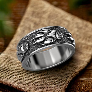 Ring Wolf Paw 925 Sterling Silver Adjustable Unique Design Handmade Animal Jewelry Gift for Him or Her Bold Statement Piece
