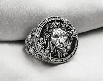 925 Sterling Silver Royal Lion Ring, Handcrafted Majestic Lion Head Ring, Unisex Silver Animal Jewelry, Regal Lion Crown Ring, Medieval Gift
