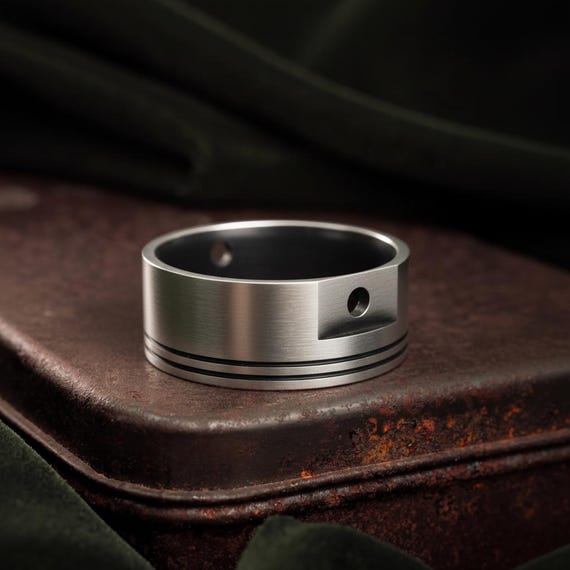 Mechanic Piston Wedding Band Mens Jewelry Car Guy Wedding Ring Engine