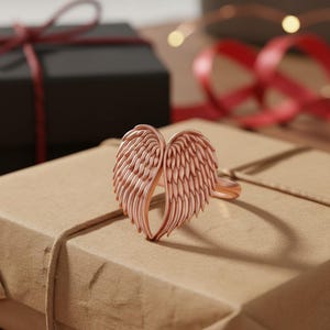 Angel Wings Ring 925 Sterling Silver Rose Gold Plated Guardian Angel Memorial Jewelry Spiritual Gift for Her Rose Plated Silver