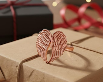 Angel Wings Ring 925 Sterling Silver Rose Gold Plated Guardian Angel Memorial Jewelry Spiritual Gift for Her