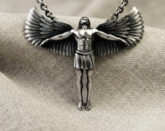925 Silver Icarus Pendant Necklace | Sterling Silver Greek Mythology Charm | Winged Man Pendant | Handcrafted Ancient Gift