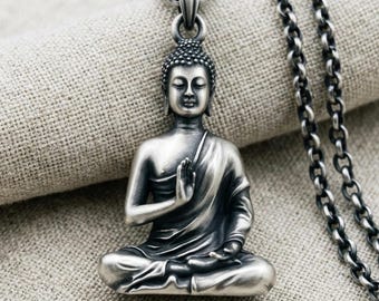 Buddha Pendant 925 Sterling Silver | Meditation Buddha Necklace | Zen Buddhist Jewelry | Spiritual Protection Amulet | Gift for Men Women