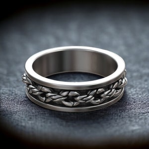 Skull Style Bone Chain Biker Ring 925 Sterling Silver Gothic Jewelry Unique Men&#39;s Statement Band Rocker Punk Handcrafted Solid Silver