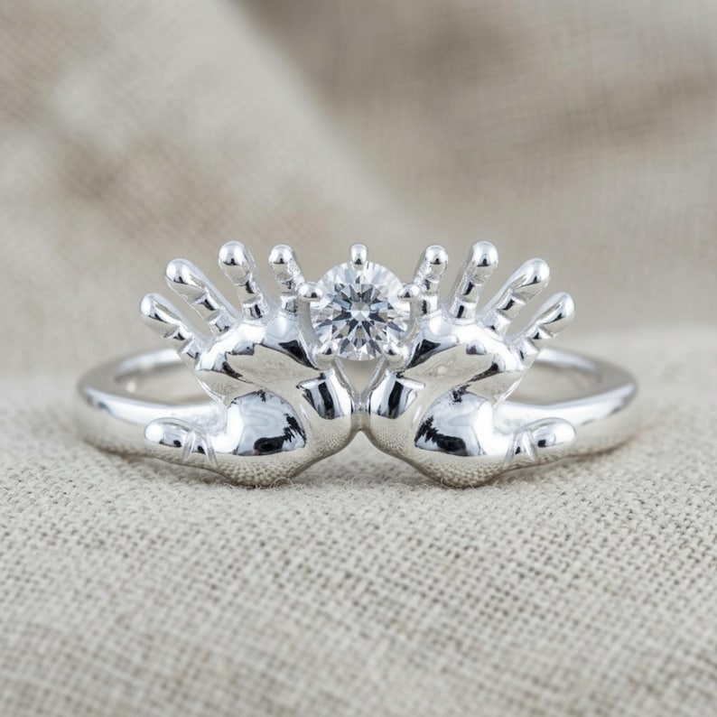 Baby Hand Rings Baby Hands Birthstone Ring in 925 Sterling Silver, Oxidized Newborn ...