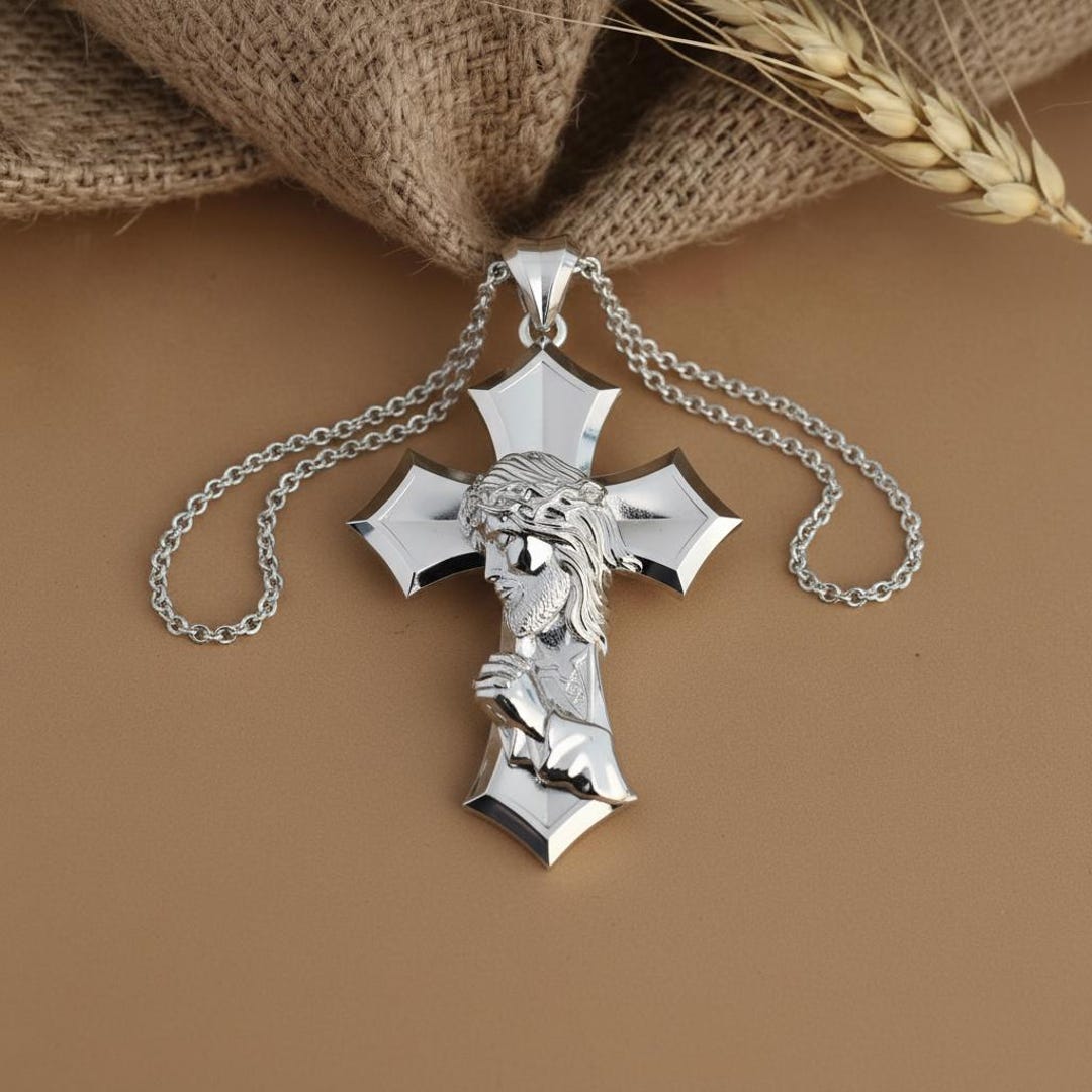 Praying Jesus Cross Pendant 925 Sterling Silver Polished Finish ...
