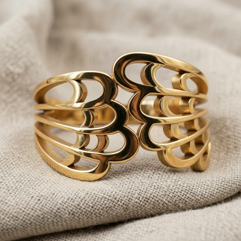 Embracing Angel Wing Ring, Rose Gold Plated 925 Sterling Silver Guardian Angel Statement Band, Handcrafted Fantasy Jewelry image 7
