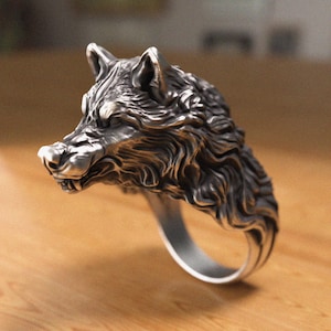 Angry Evil Wolf Silver Ring, Handcrafted 925 Sterling, Fierce Animal-Inspired Design, Unisex Nature-Themed Jewelry Gift for Bold Statement