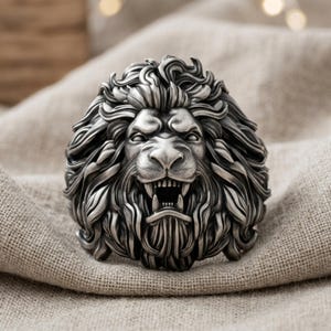Lion Ring King Of The Beasts 925 Sterling Silver Men's Statement Jewelry Handcrafted Regal Design