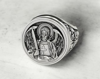 Archangel Michael Ring, 925 Sterling Silver, Guardian Angel Jewelry, Religious Protection Amulet, Saint Michael Gift, Spiritual Warrior Ring