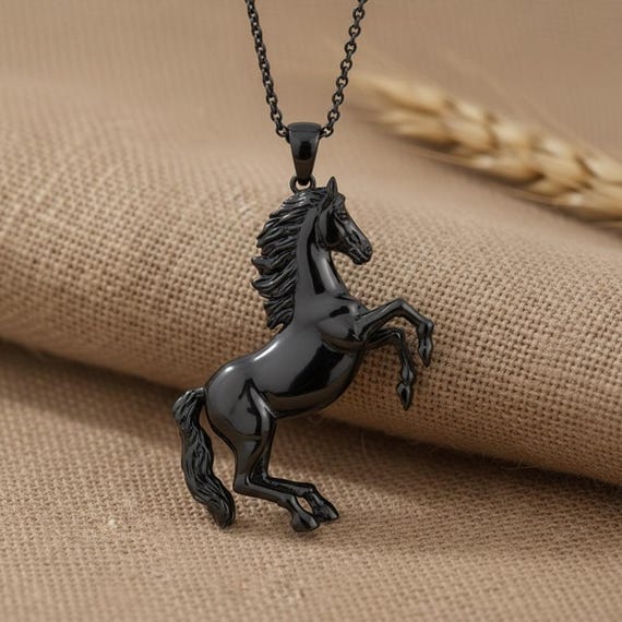 Rearing Horse Pendant 925 Sterling Silver Polished Finish Mustang