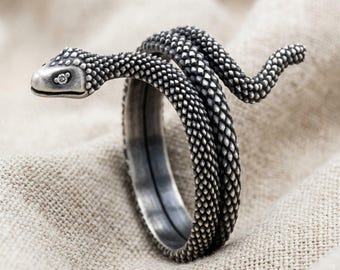 Snake Ring 925 Sterling Silver, Intricate Serpent Design for Men and Women, Handmade Gothic Jewelry, Unique Statement Piece, Perfect Gift