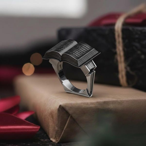 Open Book Ring 925 Sterling Silver Oxidized Matte Finish Literary Jewelry Reader Writer Gift Librarian Band