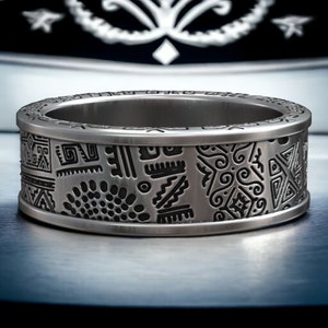 Samoan Maori Polynesian Amulet Pattern Ring 925 Sterling Silver Adjustable Unique Tribal Design Handmade Men&#39;s Jewelry Gift for Him