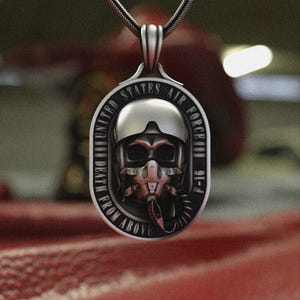 Jagdflieger Anhänger 925 Sterling Silber | US Luftwaffe Militär Halskette | Schmuck der Luftfahrt | Tod von Oben