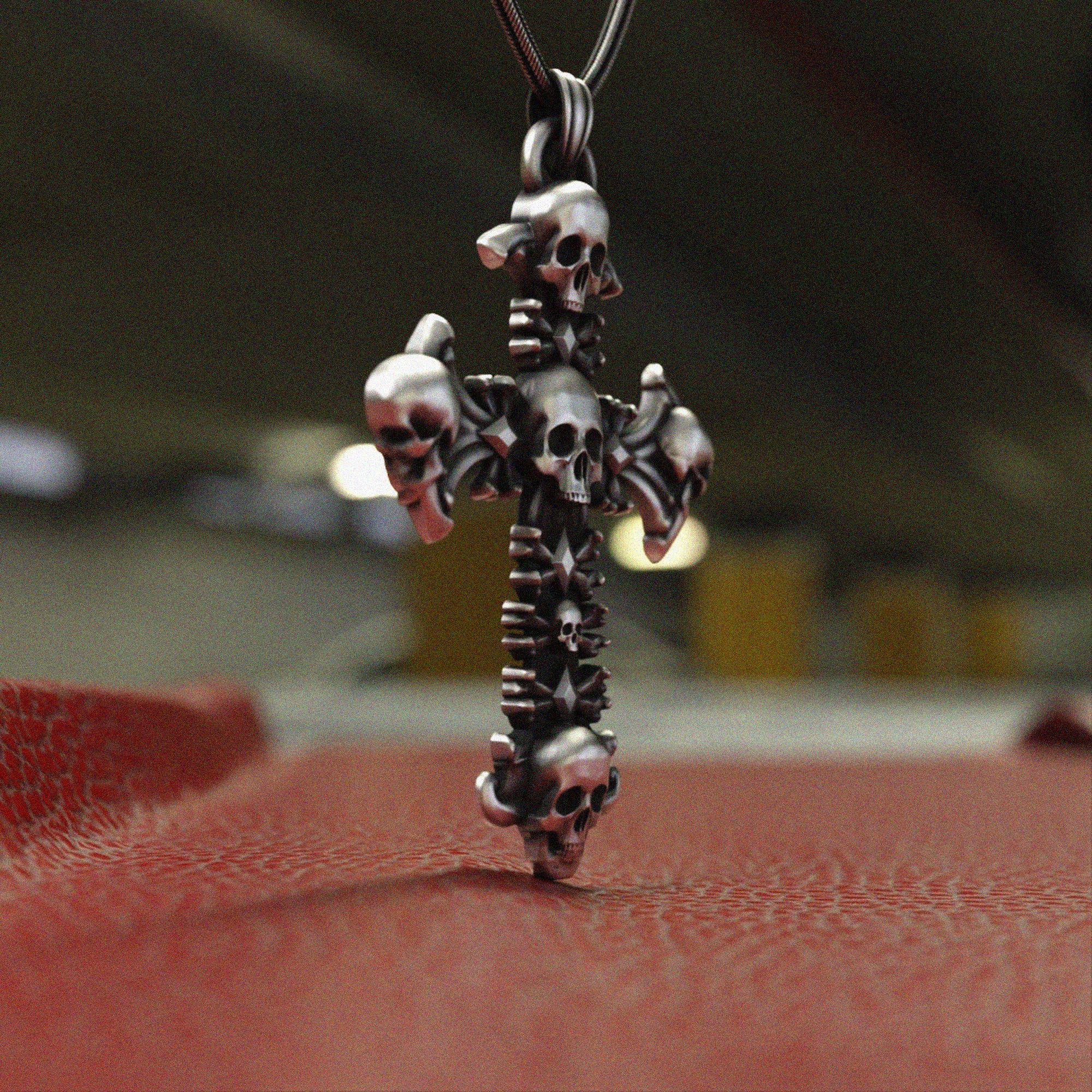 Skull Cross Pendant 925 Sterling Silver Necklace | Gothic Multiple