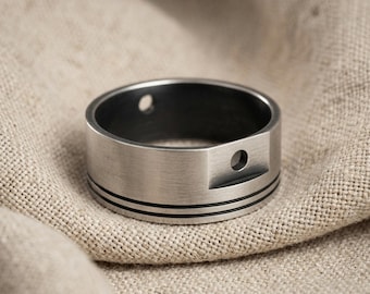 Engine Piston Ring Men's Wedding Band Biker Ring Mechanic Ring Men's Anniversary Band Ring Vehicle Engine Part Ring Unique Gift For Him