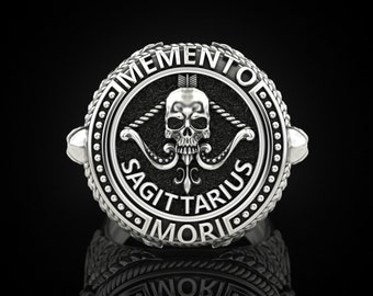 BySilverStone Sterling Silver Sagittarius Skull Ring For Men - Memento Mori Gothic Ring, Oxidized Silver Archery Ring