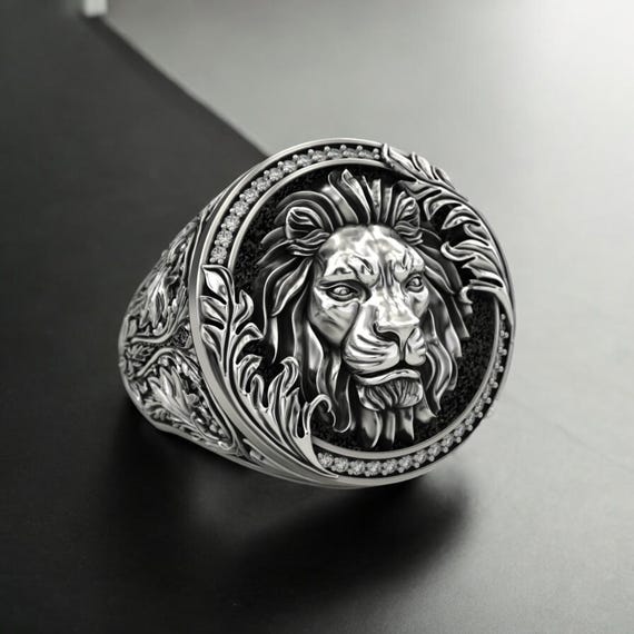 SV925 Lionリング 925 Sterling Silver Royal Lion Ring, Handcrafted Majestic Lion