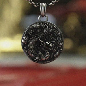 925 Silver Dragon Pendant Necklace | Sterling Silver Asian Dragon Medallion | Oxidized Oriental Charm | Handcrafted Mythical Gift