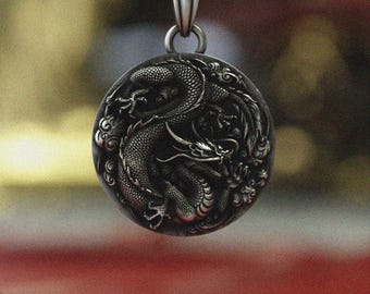 925 Silver Dragon Pendant Necklace | Sterling Silver Asian Dragon Medallion | Oxidized Oriental Charm | Handcrafted Mythical Gift