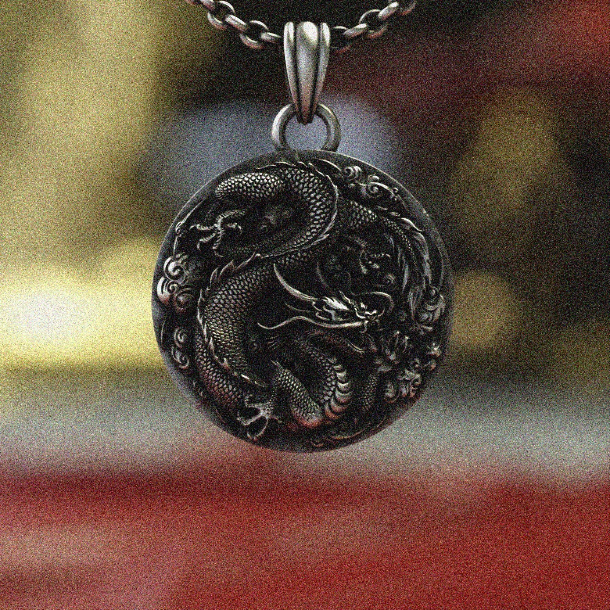 925 Silver Dragon Pendant Necklace | Sterling Silver Asian Dragon