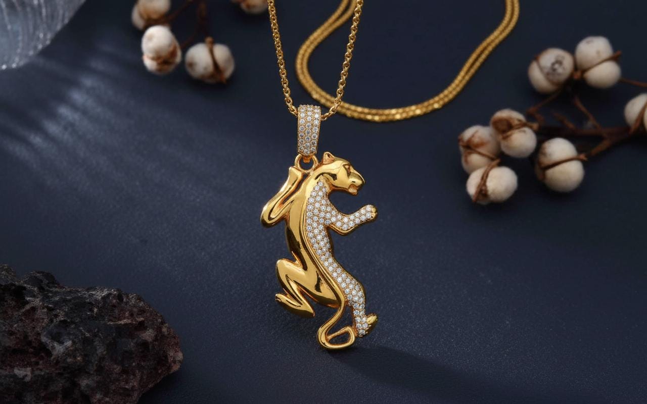 Panther Pendant Necklace Rose Gold | 925 Sterling Silver Big Cat