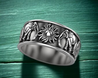 Ring of Elephants 925 Sterling Silver, Unique Animal Jewelry for Men and Women, Handmade Detailed Elephant Design