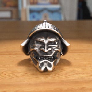 Handcrafted Japanese Oni Hannya Mask Ring, 925 Sterling Silver Demon Design, Unique Unisex Jewelry, Gift for Fans of Japanese Folklore