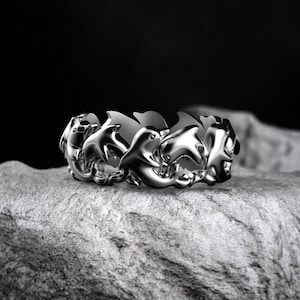 925 Sterling Silver Dolphin Ring, Round Dance Dolphins Ring, Ocean Sea Life Jewelry, Marine Animal Ring, Beach Lover Gift, Handmade Silver