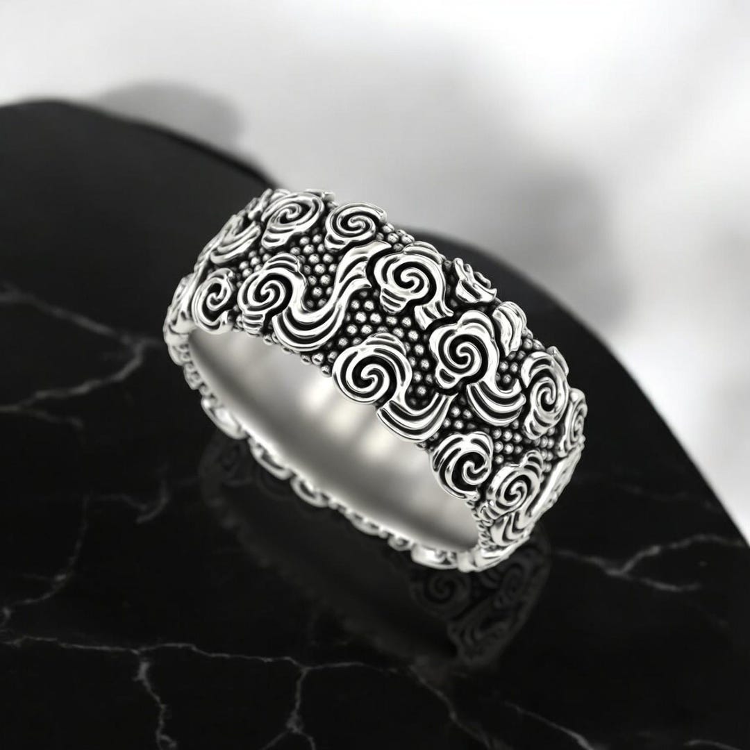 925 Sterling Silver Cloud Ring, Handmade Smoke Ring