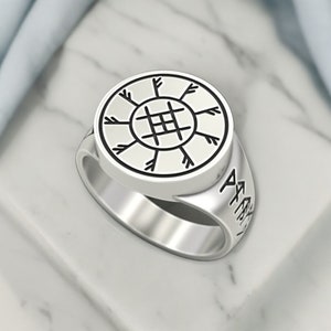 Mystical Ring with Runes 925 Sterling Silver Ancient Symbols Norse Viking Jewelry Handmade Artisan Crafted Unique Statement Ring