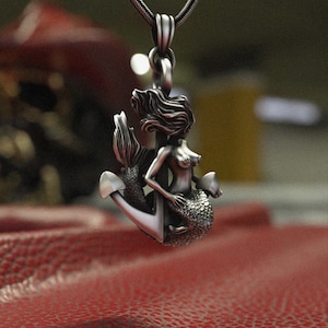 Mermaid Anchor Pendant 925 Sterling Silver Necklace | Nautical Ocean Siren Jewelry | Handcrafted Sea Mythology Gift for Women