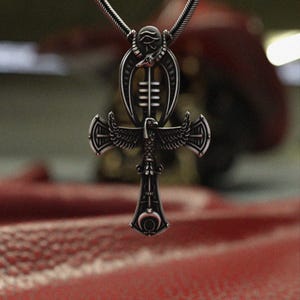 Egyptian Ankh Pendant 925 Sterling Silver | Eye of Horus Falcon Cross Necklace | Ancient Egypt Jewelry | Spiritual Protection Amulet