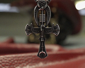 Egyptian Ankh Pendant 925 Sterling Silver | Eye of Horus Falcon Cross Necklace | Ancient Egypt Jewelry | Spiritual Protection Amulet