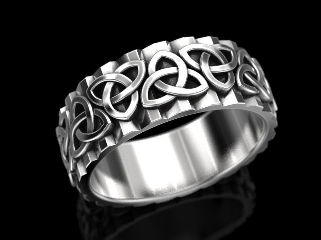 BySilverStone Trinity Celtic Knot Men's Band Ring - Handmade Sterling Silver Triquetra Wedding Ring, Stackable Mythology Ring - View #7